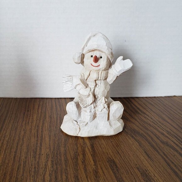 Design Works Carved Wooden Snowman Figurine - Picture 1 of 5